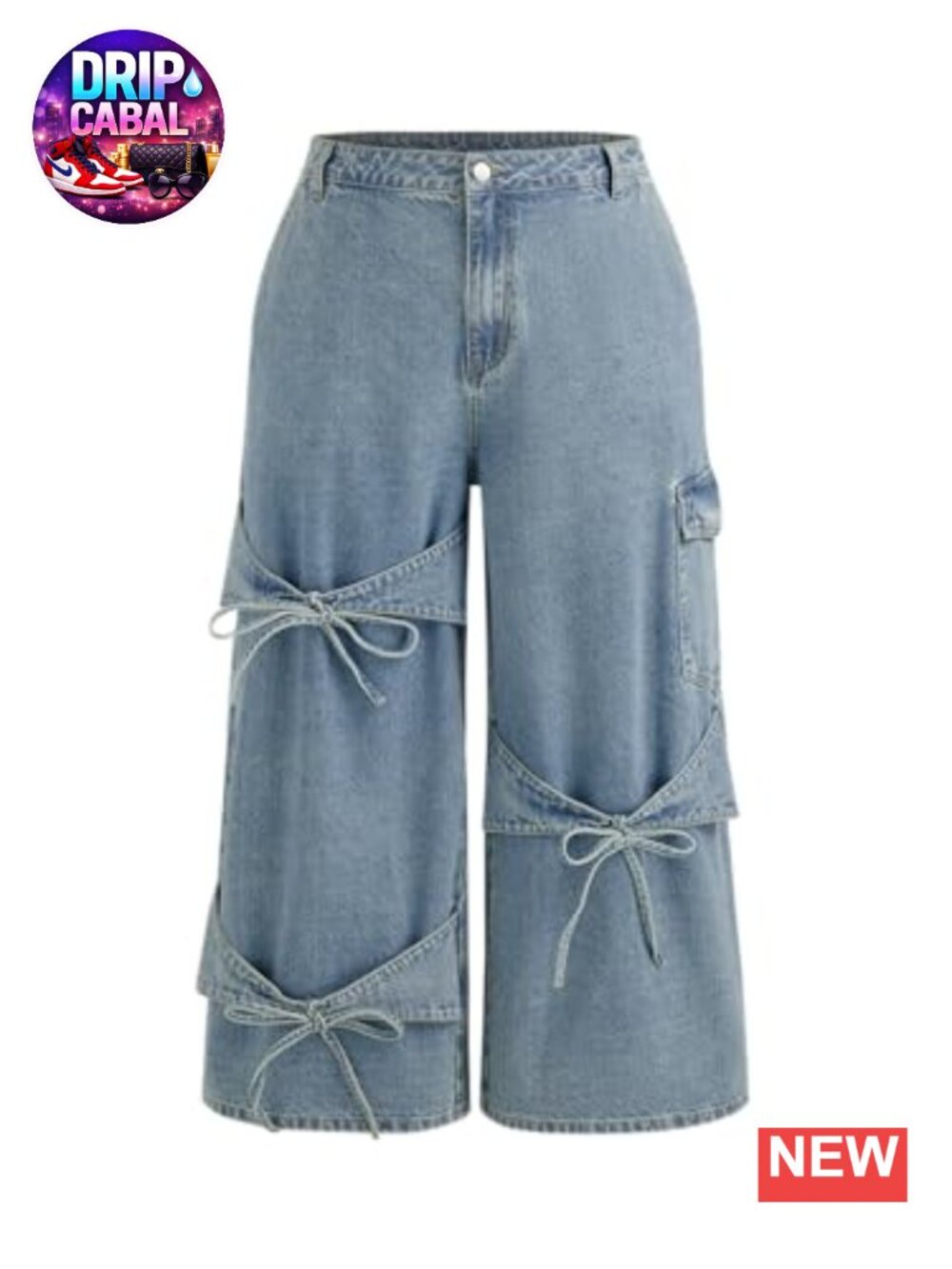 Cider Baggy Low Rise Wide Leg Bow Jeans Denim Pants 85% Cotton